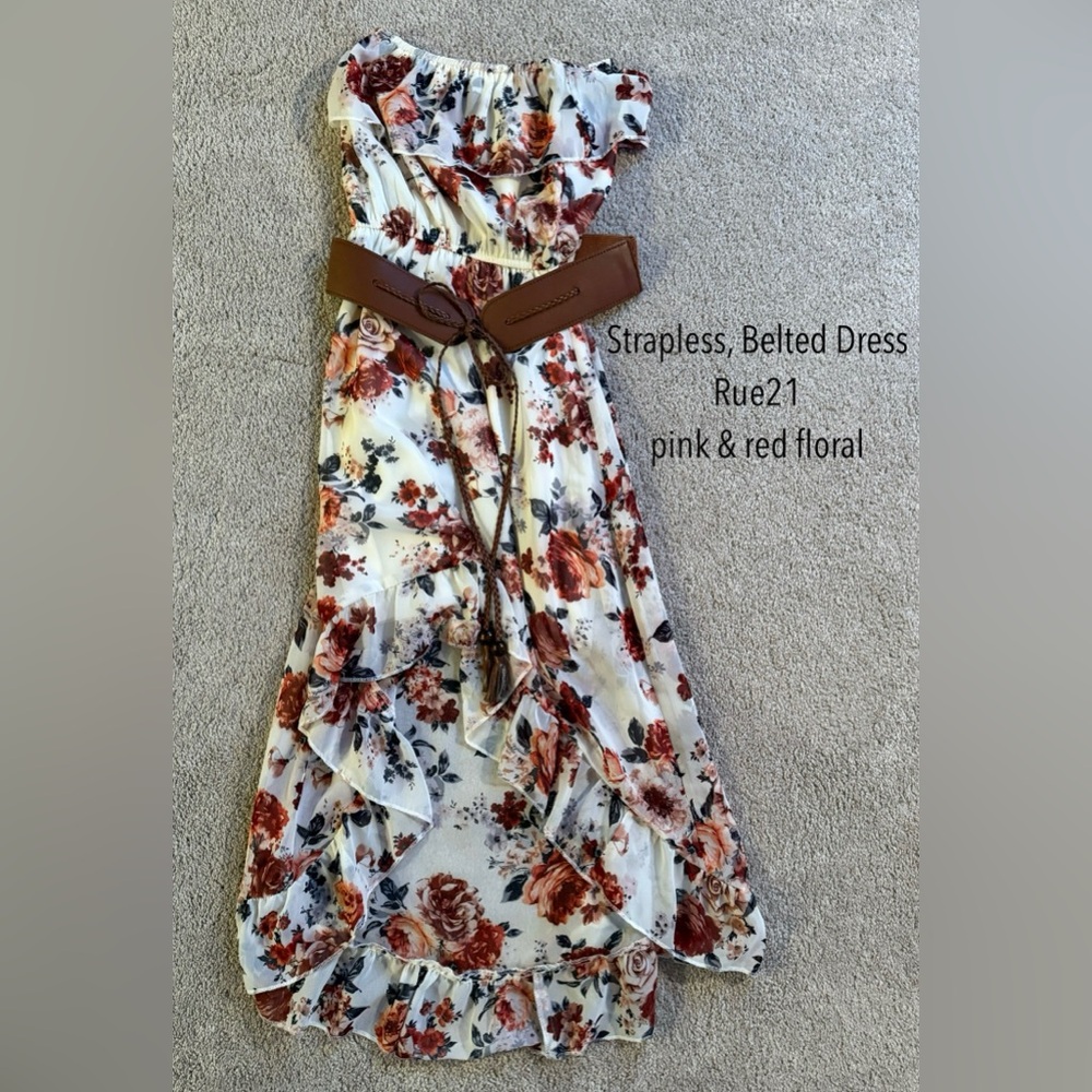 Strapless Belted High Low Dress